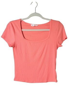 Sage + Stone Medium Square Neck Coral Crop Top with Short Sleeves